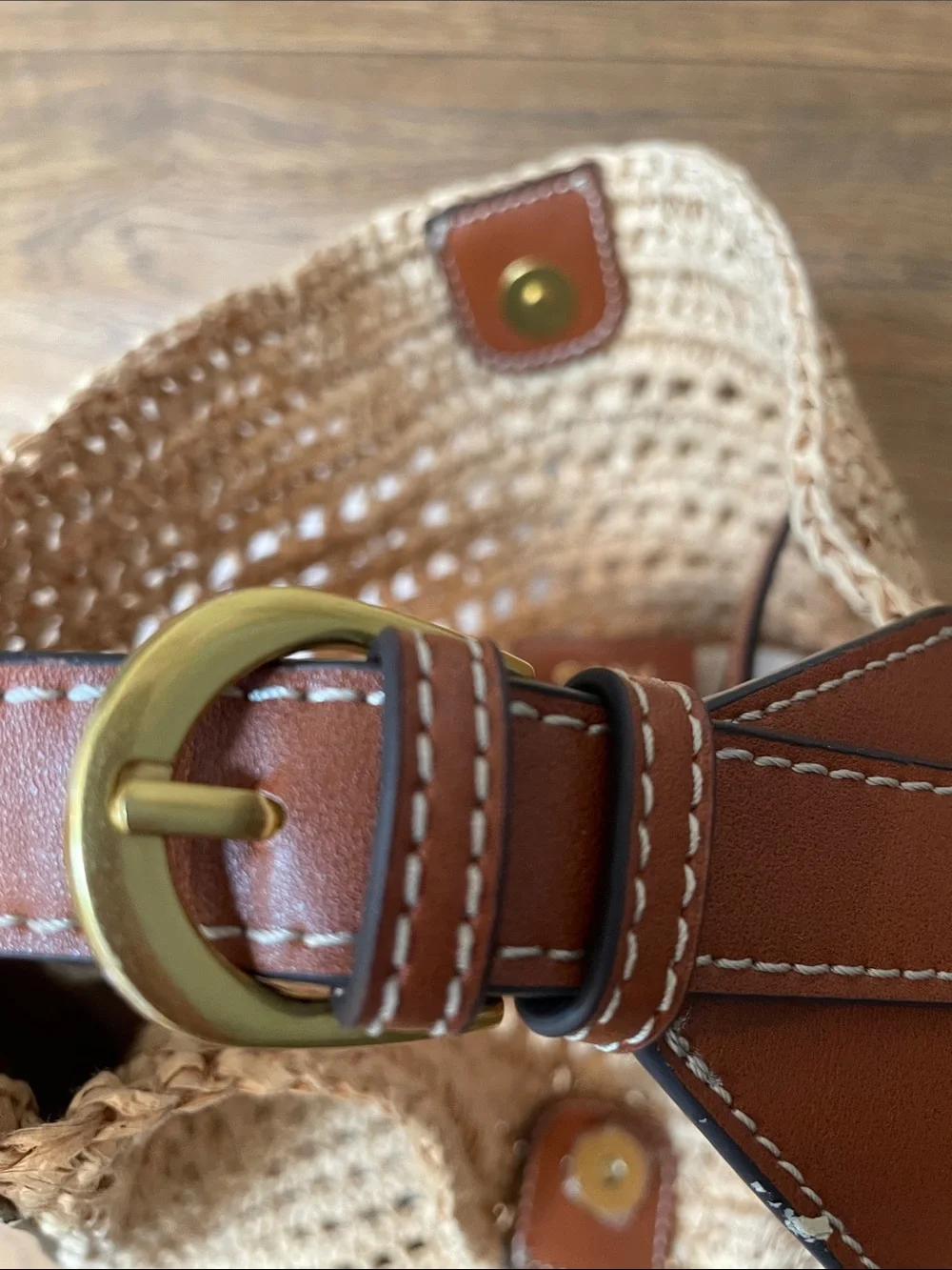 Mango Woven Straw Hobo Bag with Brown Leather Trim CB CB - Picture 14 of 14